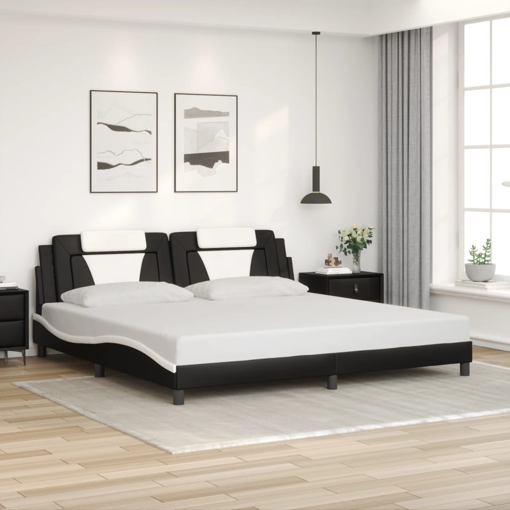 vidaXL Πλαίσιο Κρεβατιού Viana με LED Χωρίς Στρώμα Μαύρο/Λευκό 200x200εκ.