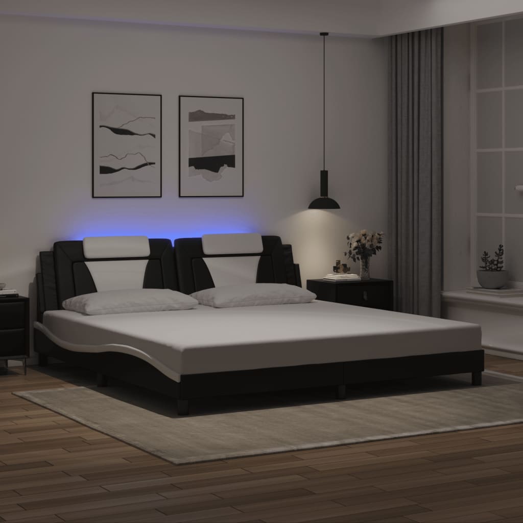 vidaXL Πλαίσιο Κρεβατιού Viana με LED Χωρίς Στρώμα Μαύρο/Λευκό 200x200εκ.