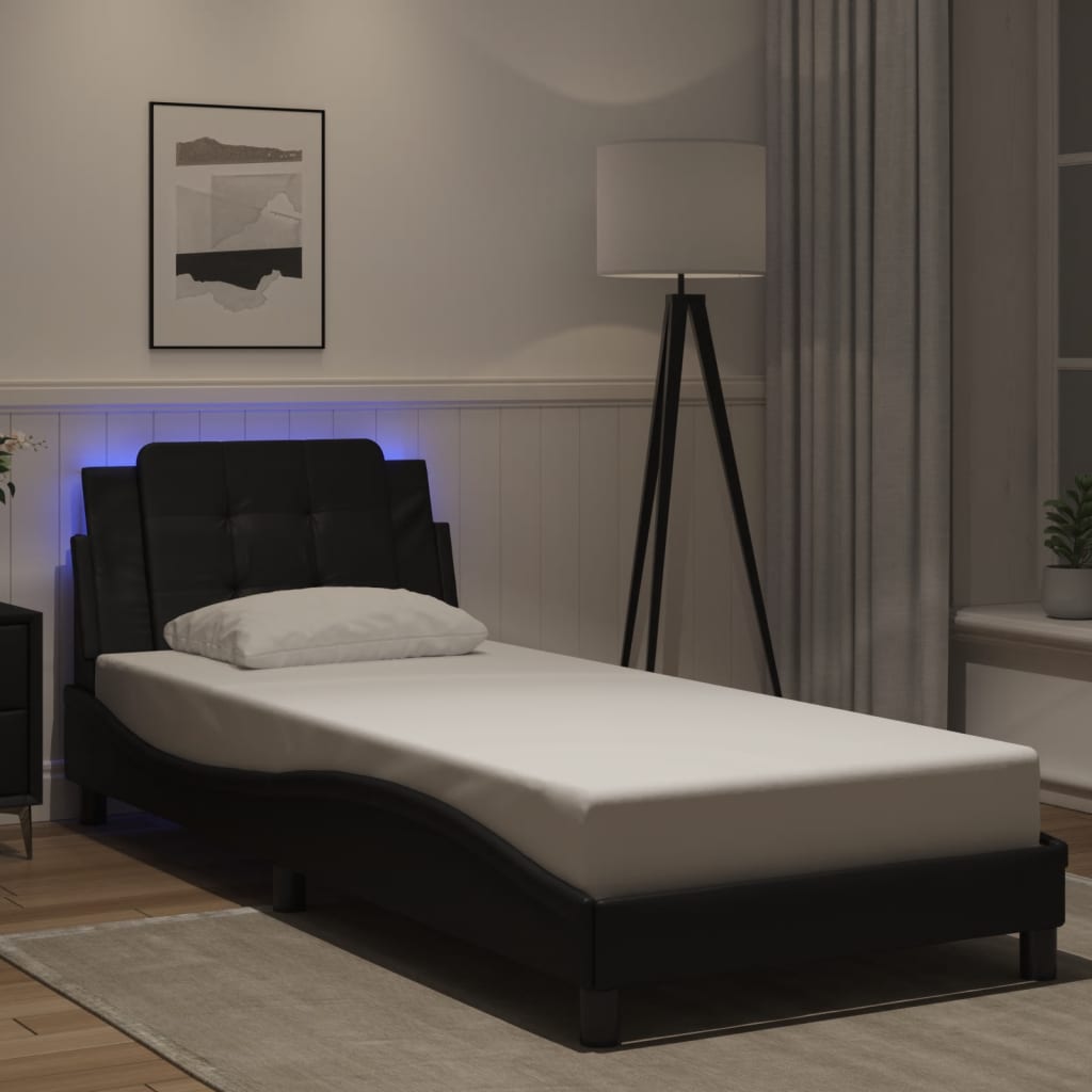 vidaXL Πλαίσιο Κρεβατιού με LED Χωρίς Στρώμα Zadar Μαύρο 80x190 εκ.