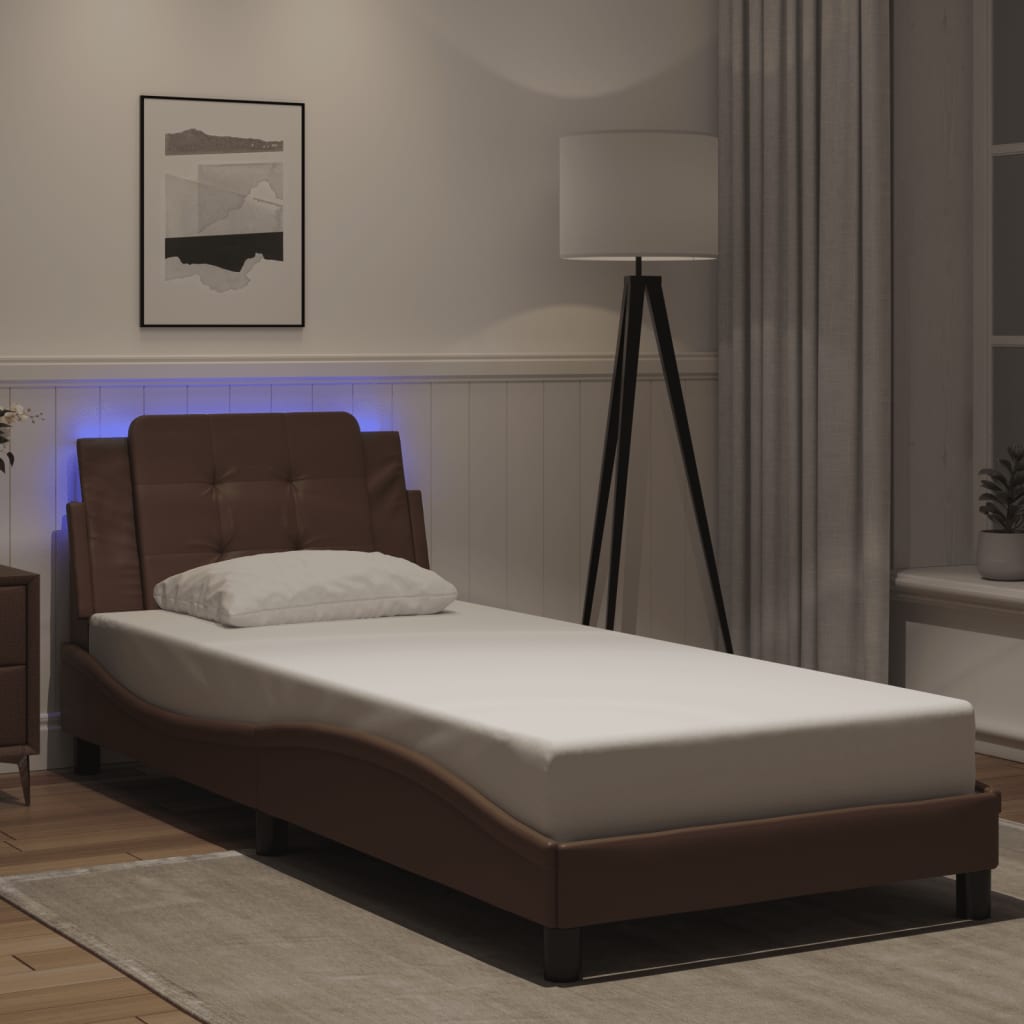 vidaXL Πλαίσιο Κρεβατιού με LED Χωρίς Στρώμα Zadar Καφέ 80x200 εκ.