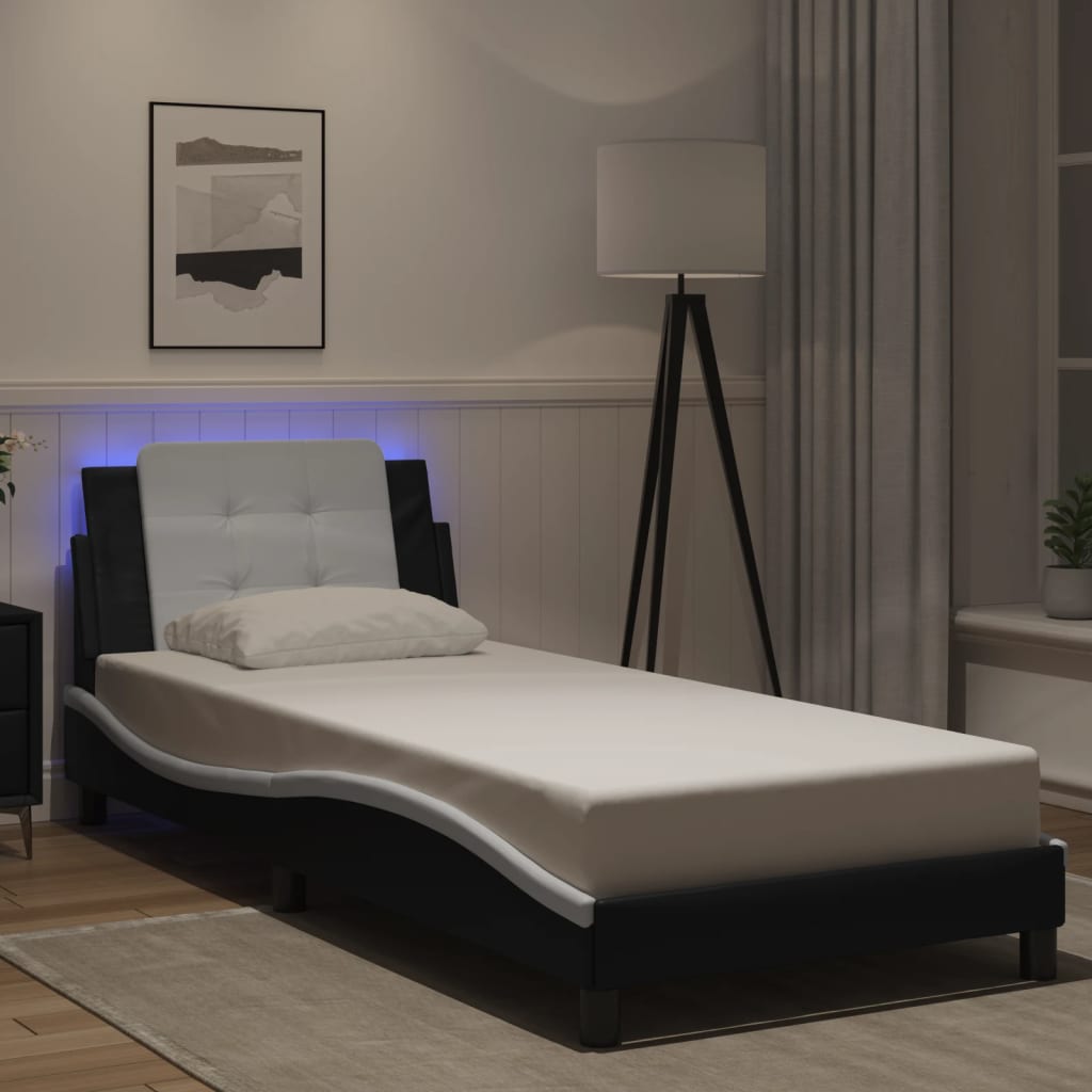 vidaXL Πλαίσιο Κρεβατιού με LED Χωρίς Στρώμα Zadar Μαύρο/Λευκό 80x200 εκ.