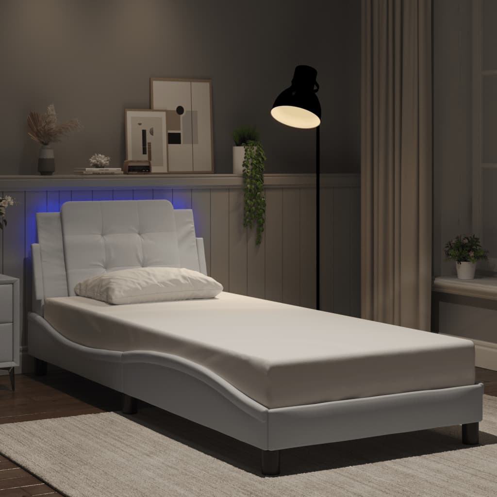 vidaXL Πλαίσιο Κρεβατιού με LED Χωρίς Στρώμα Zadar Λευκό 90x190 εκ.