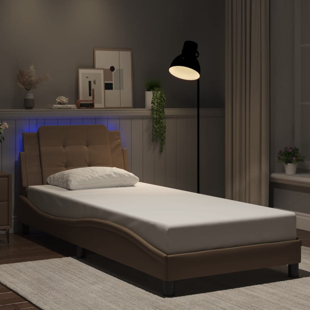 vidaXL Πλαίσιο Κρεβατιού με LED Χωρίς Στρώμα Zadar Καπουτσίνο 90x190 εκ.
