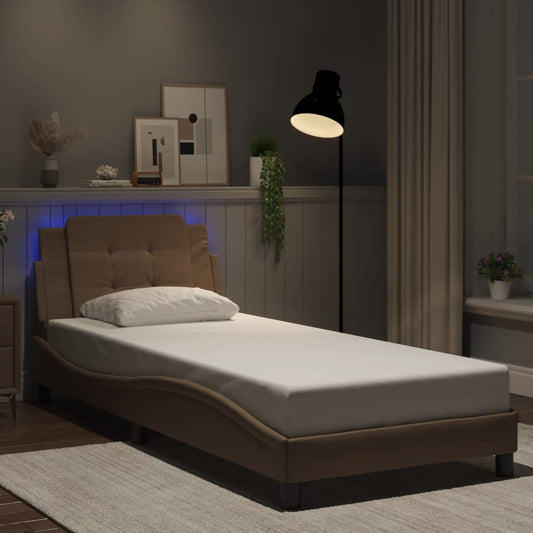 vidaXL Πλαίσιο Κρεβατιού με LED Χωρίς Στρώμα Zadar Καπουτσίνο 90x190 εκ.
