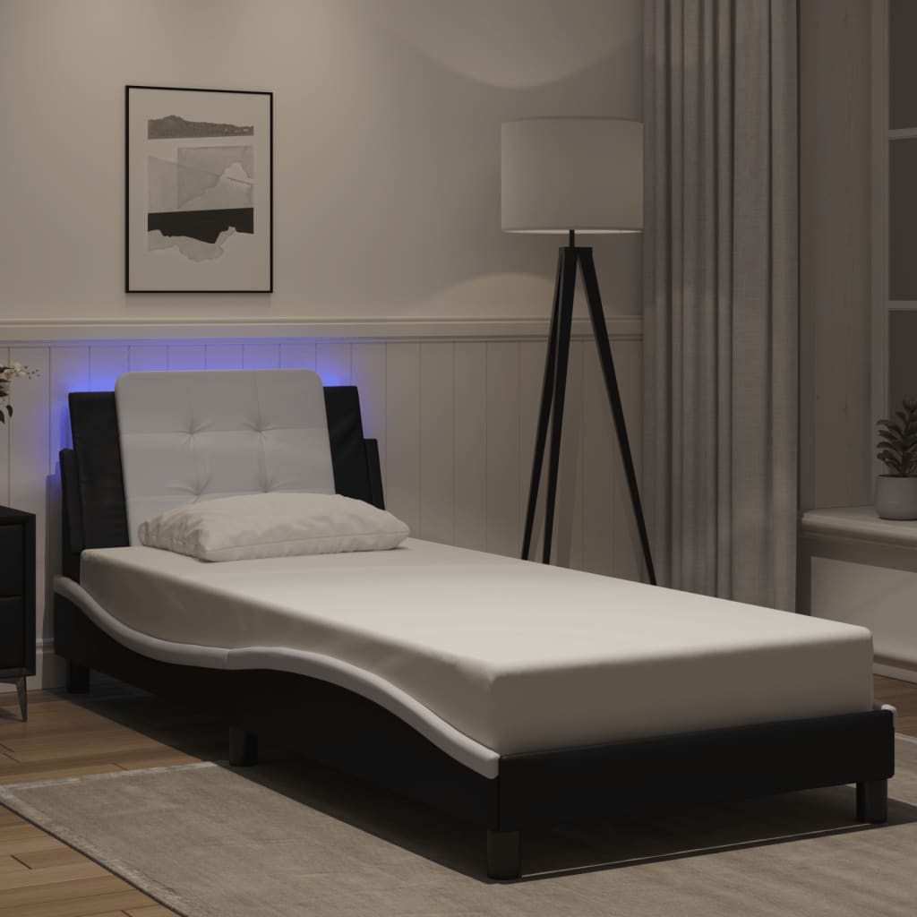 vidaXL Πλαίσιο Κρεβατιού με LED Χωρίς Στρώμα Zadar Μαύρο/Λευκό 90x190 εκ.