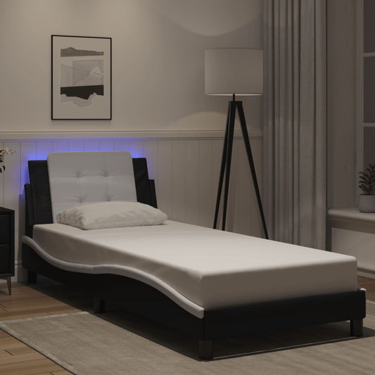 vidaXL Πλαίσιο Κρεβατιού με LED Χωρίς Στρώμα Zadar Μαύρο/Λευκό 90x190 εκ.