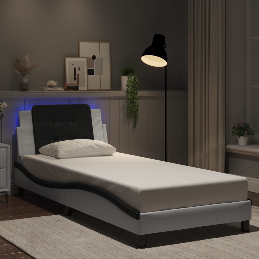 vidaXL Πλαίσιο Κρεβατιού με LED Χωρίς Στρώμα Zadar Λευκό/Μαύρο 90x190εκ.