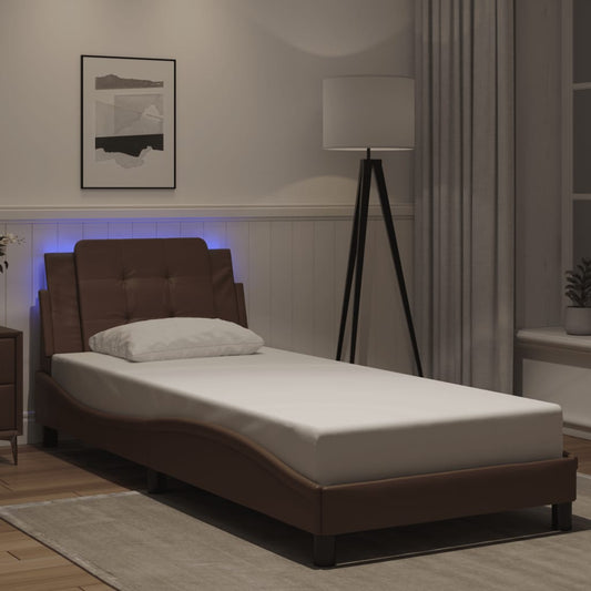 vidaXL Πλαίσιο Κρεβατιού με LED Χωρίς Στρώμα Zadar Καφέ 100x200 εκ.