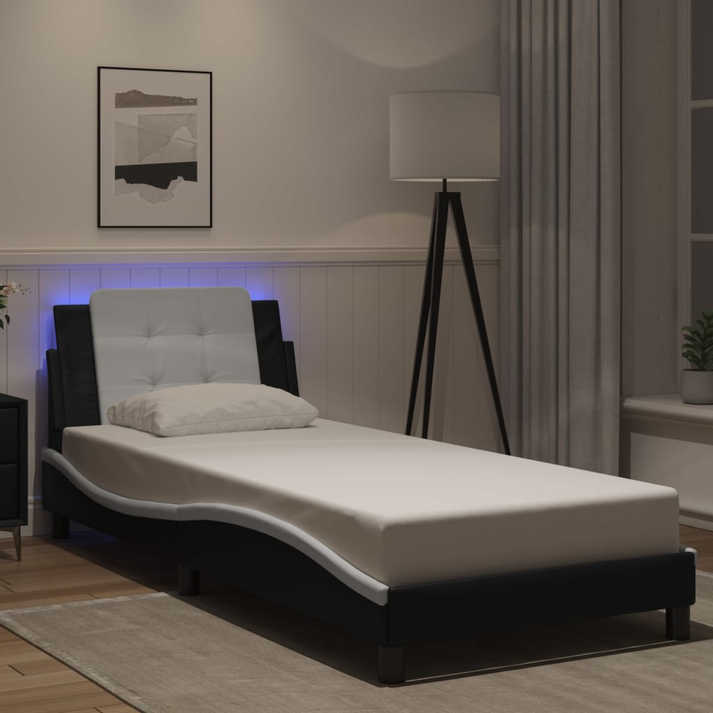 vidaXL Πλαίσιο Κρεβατιού με LED Χωρίς Στρώμα Zadar Μαύρο/Λευκό 100x200εκ.