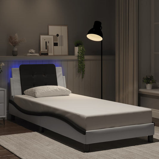 vidaXL Πλαίσιο Κρεβατιού με LED Χωρίς Στρώμα Zadar Λευκό/Μαύρο 100x200εκ.