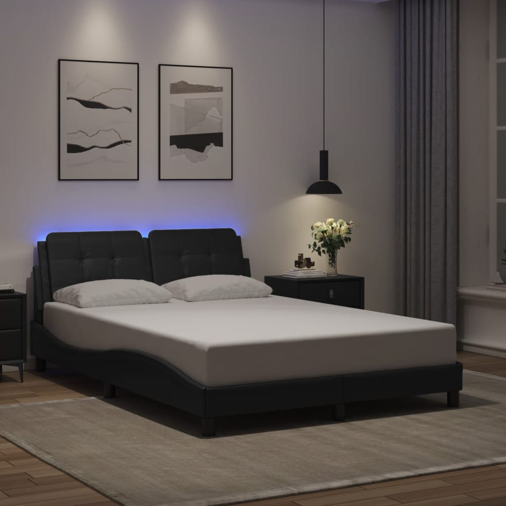 vidaXL Πλαίσιο Κρεβατιού με LED Χωρίς Στρώμα Zadar Μαύρο 140x190 εκ.
