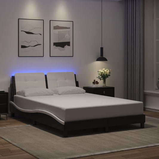 vidaXL Πλαίσιο Κρεβατιού με LED Χωρίς Στρώμα Zadar Μαύρο/Λευκό 140x190εκ.