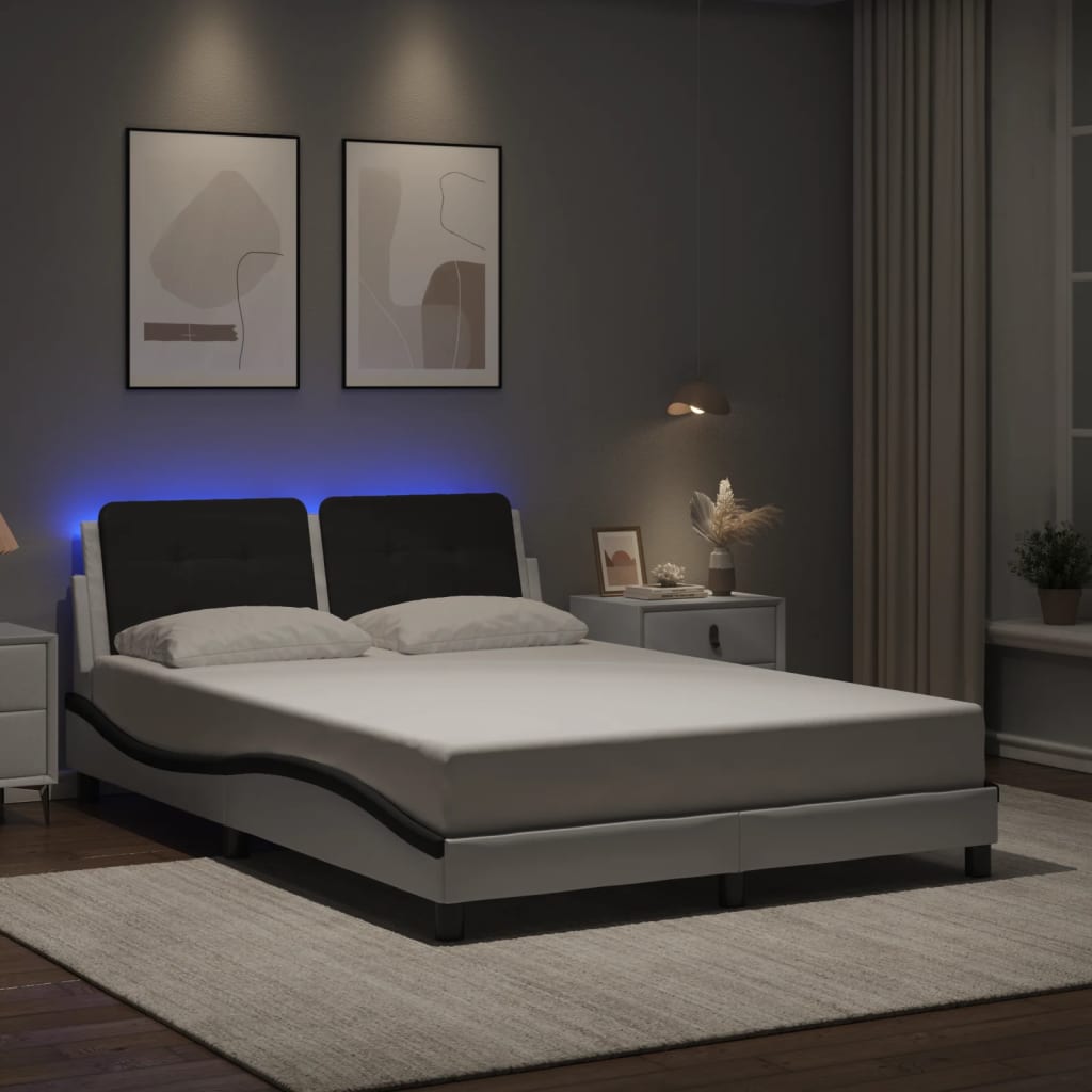vidaXL Πλαίσιο Κρεβατιού με LED Χωρίς Στρώμα Zadar Λευκό/Μαύρο 140x190εκ.