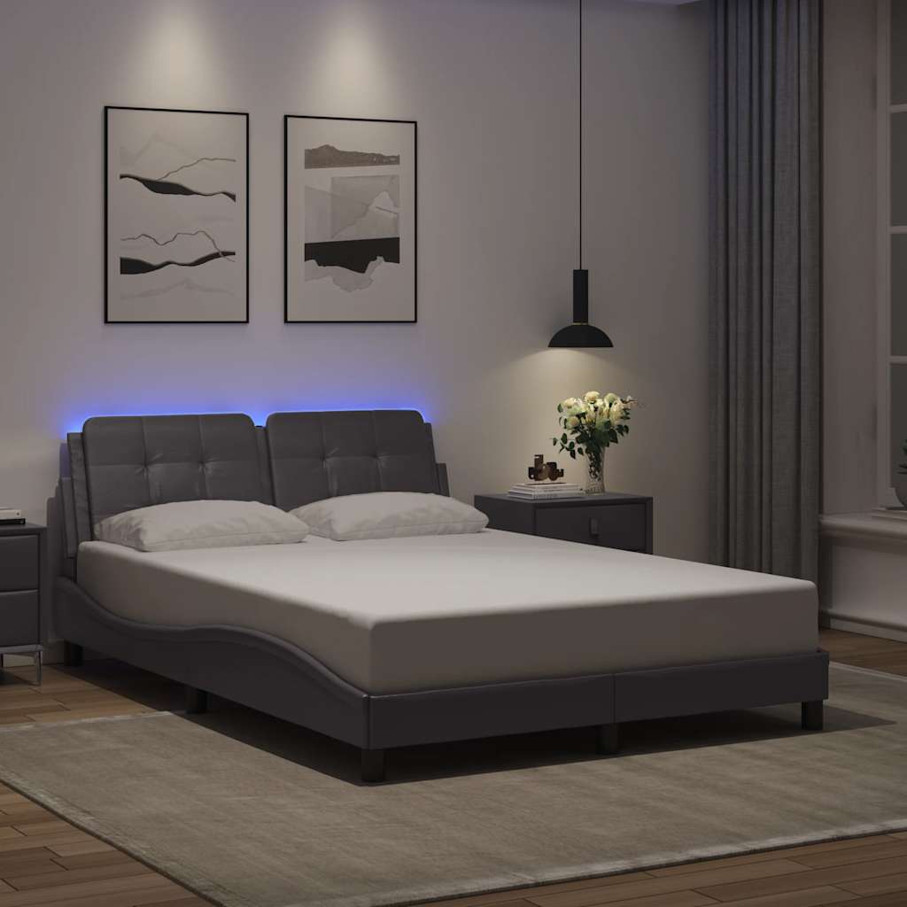 vidaXL Πλαίσιο Κρεβατιού με LED Χωρίς Στρώμα Zadar Γκρι 140x200 εκ.