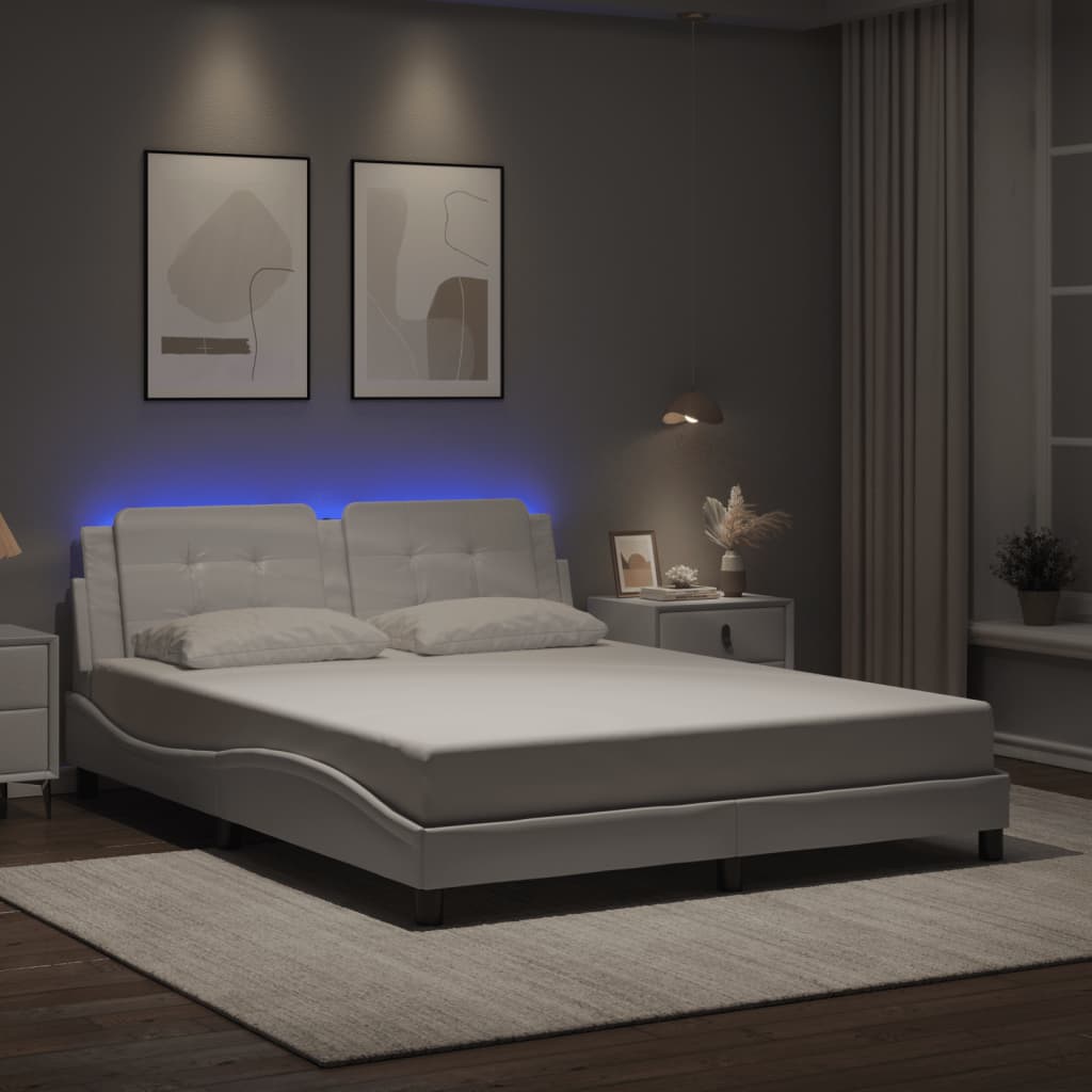 vidaXL Πλαίσιο Κρεβατιού με LED Χωρίς Στρώμα Zadar Λευκό 160x200εκ.