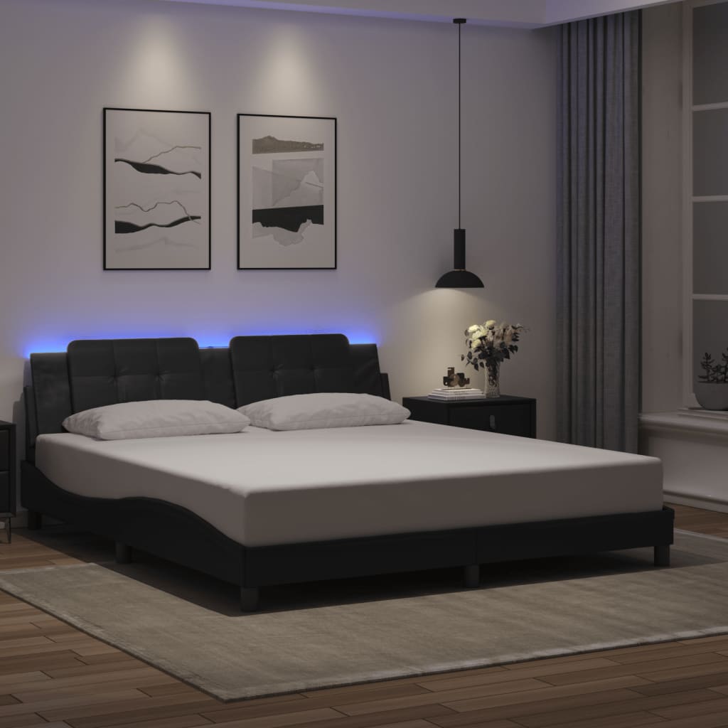vidaXL Πλαίσιο Κρεβατιού με LED Χωρίς Στρώμα Zadar Μαύρο 180x200 εκ.