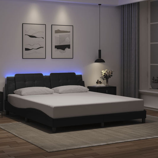 vidaXL Πλαίσιο Κρεβατιού με LED Χωρίς Στρώμα Zadar Μαύρο 180x200 εκ.