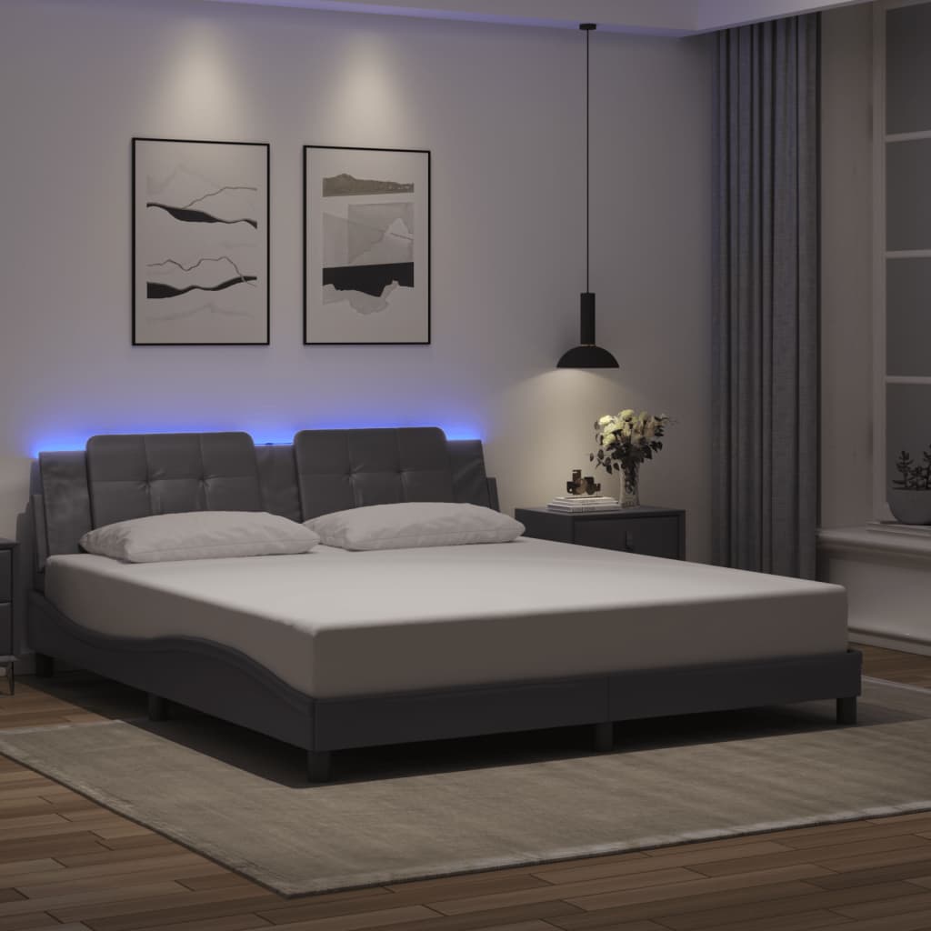 vidaXL Πλαίσιο Κρεβατιού με LED Χωρίς Στρώμα Zadar Γκρι 180x200 εκ.