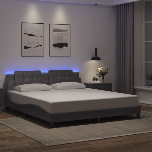 vidaXL Πλαίσιο Κρεβατιού με LED Χωρίς Στρώμα Zadar Γκρι 180x200 εκ.