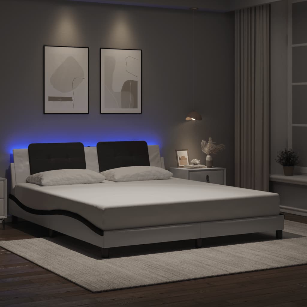 vidaXL Πλαίσιο Κρεβατιού με LED Χωρίς Στρώμα Zadar Λευκό/Μαύρο 180x200εκ.