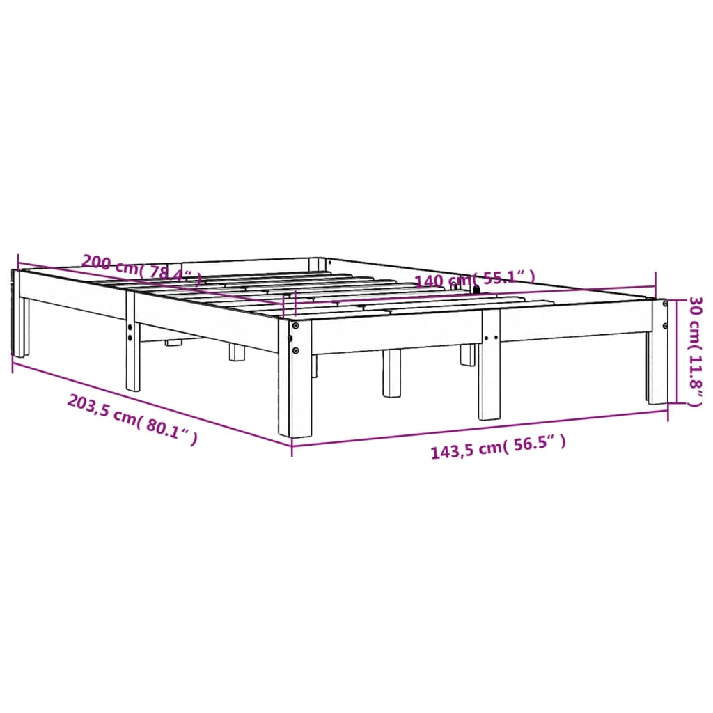 vidaXL Σκελετός Κρεβατιού Χωρίς Στρώμα Καφέ 140x200 Μασίφ Ξύλο Πεύκου