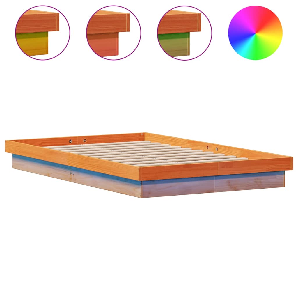 vidaXL Πλαίσιο Κρεβατιού LED Καφέ Κεριού 140x190 εκ. Μασίφ Ξύλο Πεύκου