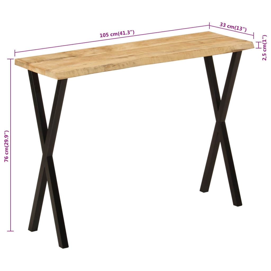 vidaXL Τραπέζι Κονσόλα με Live Edge 105x33x76 εκ. Μασίφ Ξύλο Μάνγκο