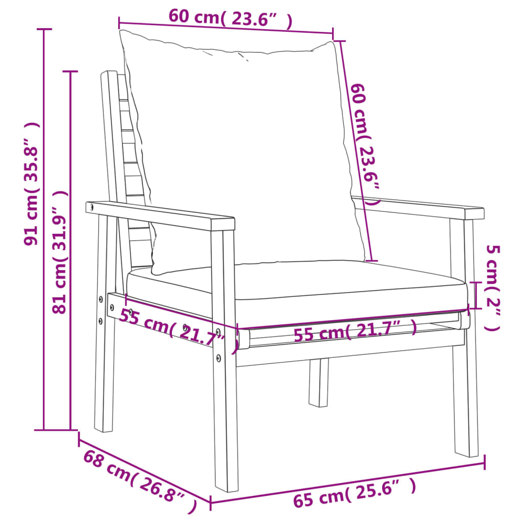 vidaXL Σαλόνι Κήπου Σετ 3 Τεμαχίων με Μαξιλάρια από Μασίφ Ξύλο Ακακίας