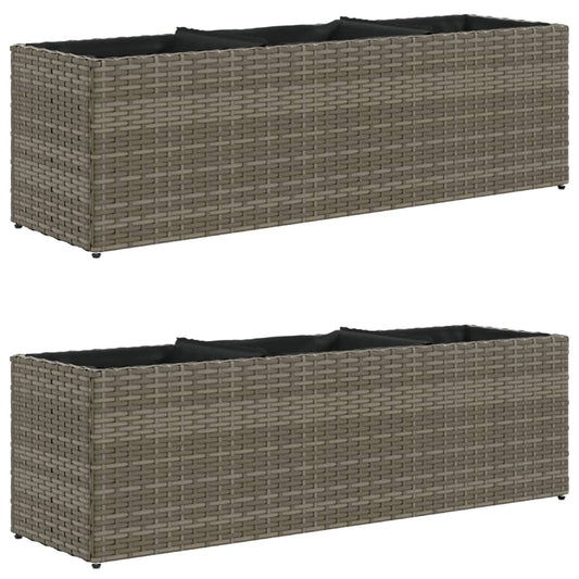 vidaXL Ζαρντινιέρα Κήπου Γκρι 105x30x32 εκ. Συνθ. Ρατάν με 3 Γλάστρες