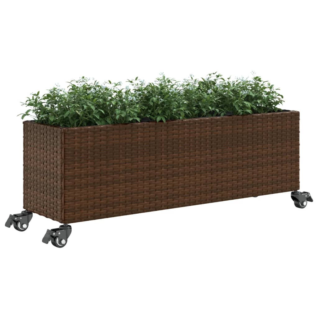 vidaXL Ζαρντινιέρα Κήπου με Ρόδες 3 τεμ Καφέ 107x32x38 εκ. Συνθ Ρατάν