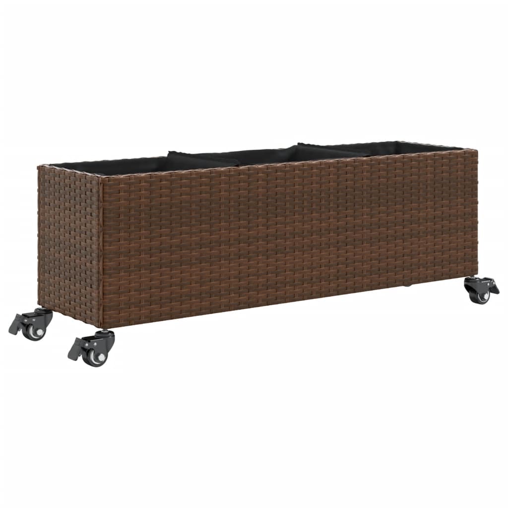 vidaXL Ζαρντινιέρα Κήπου με Ρόδες 3 τεμ Καφέ 107x32x38 εκ. Συνθ Ρατάν