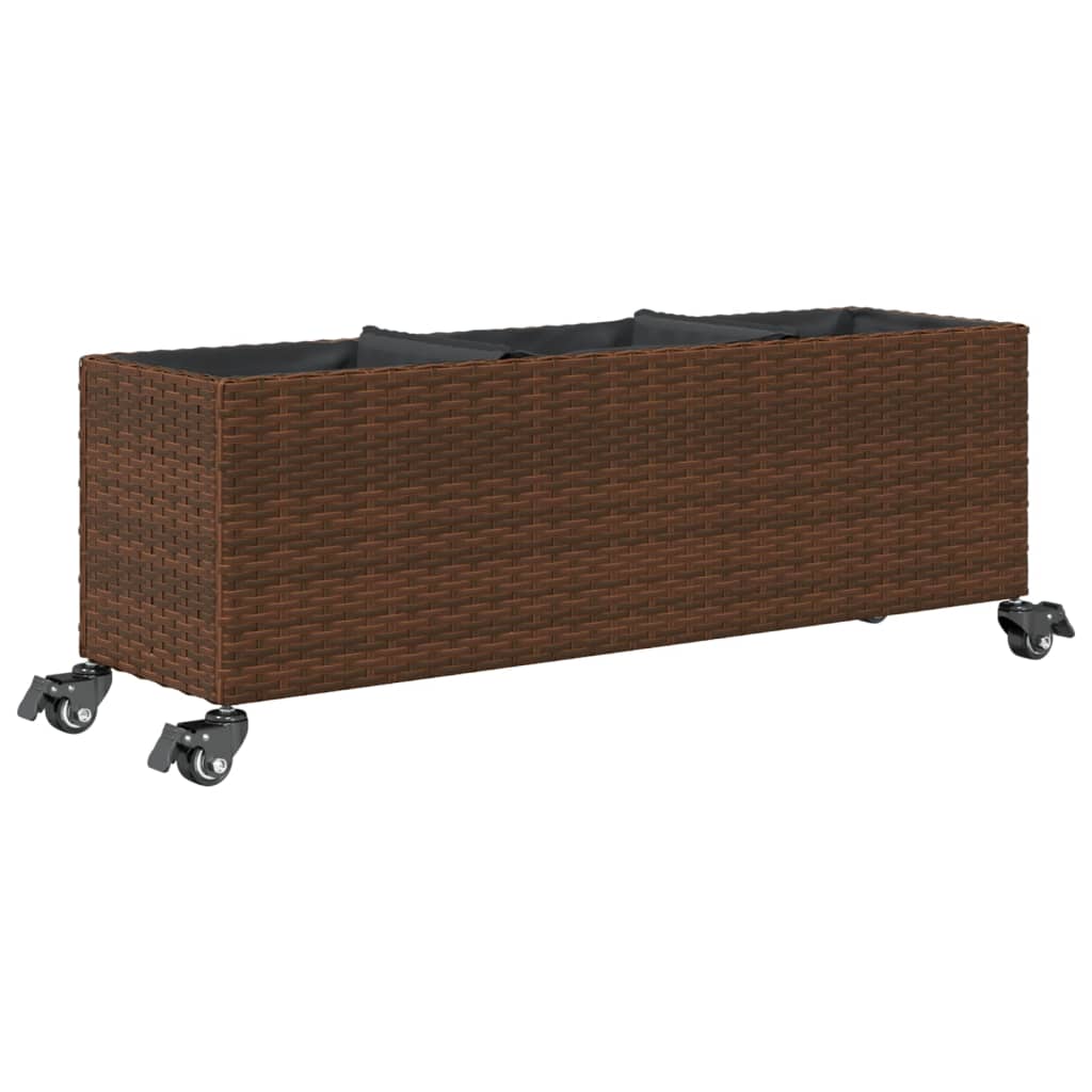vidaXL Ζαρντινιέρα Κήπου με Ρόδες 3 τεμ Καφέ 107x32x38 εκ. Συνθ Ρατάν