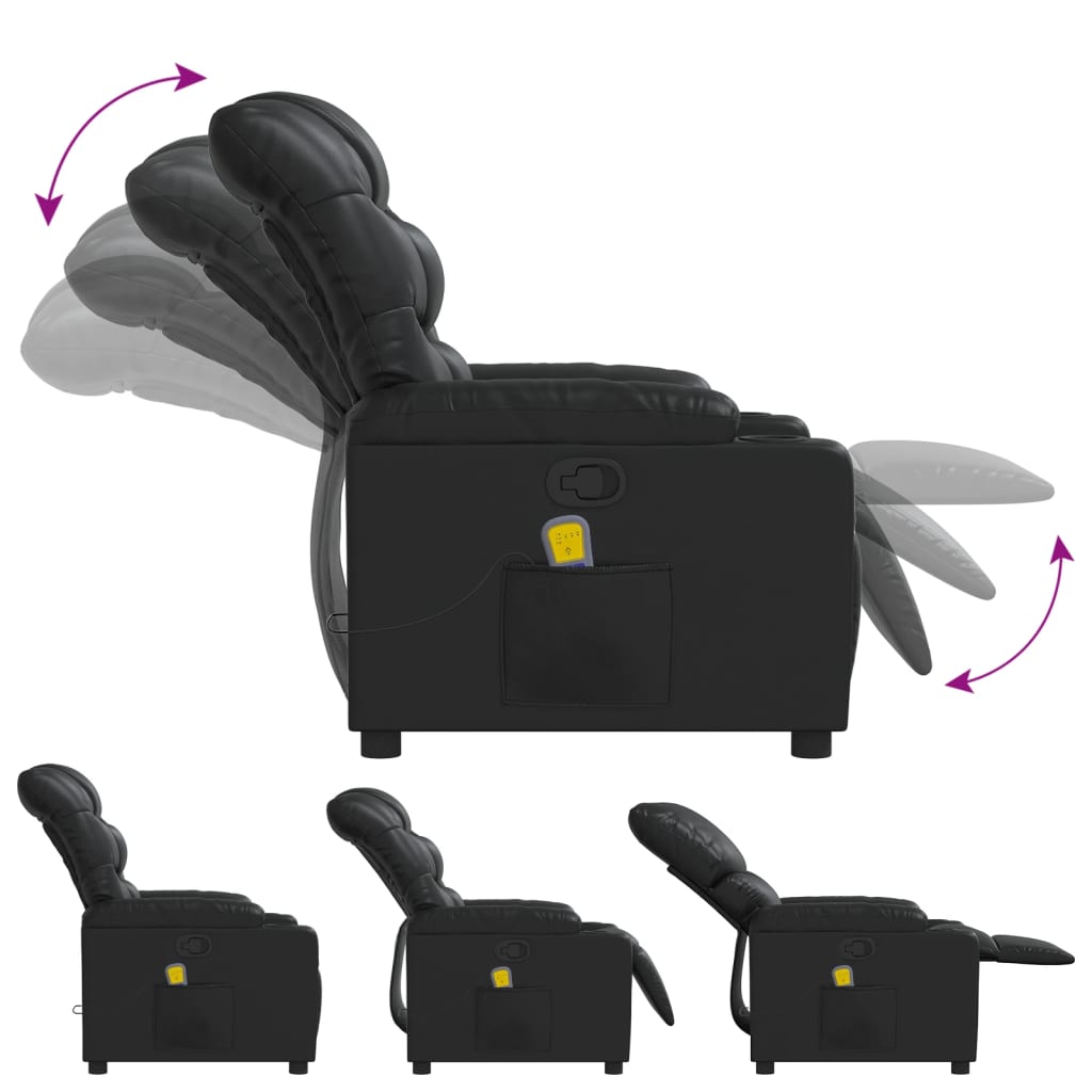 vidaXL Πολυθρόνα Μασάζ Ανακλινόμενη Μαύρη από Συνθετικό Δέρμα