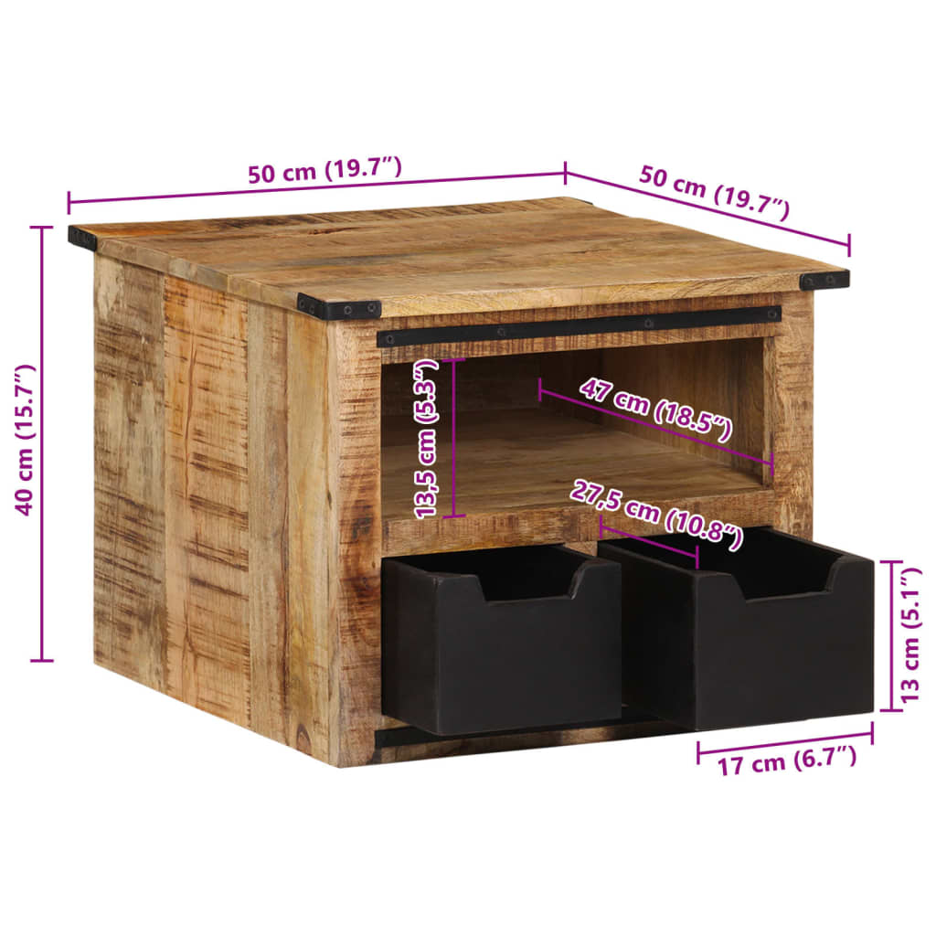 vidaXL Τραπεζάκι Σαλονιού με Συρτάρια 50x50x40 εκ. Μασίφ Ξύλο Μάνγκο