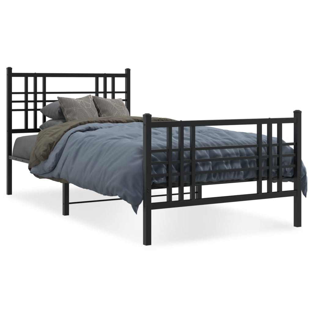 vidaXL Πλαίσιο Κρεβατιού με Κεφαλάρι&Ποδαρικό Μαύρο 90x190 εκ. Μέταλλο