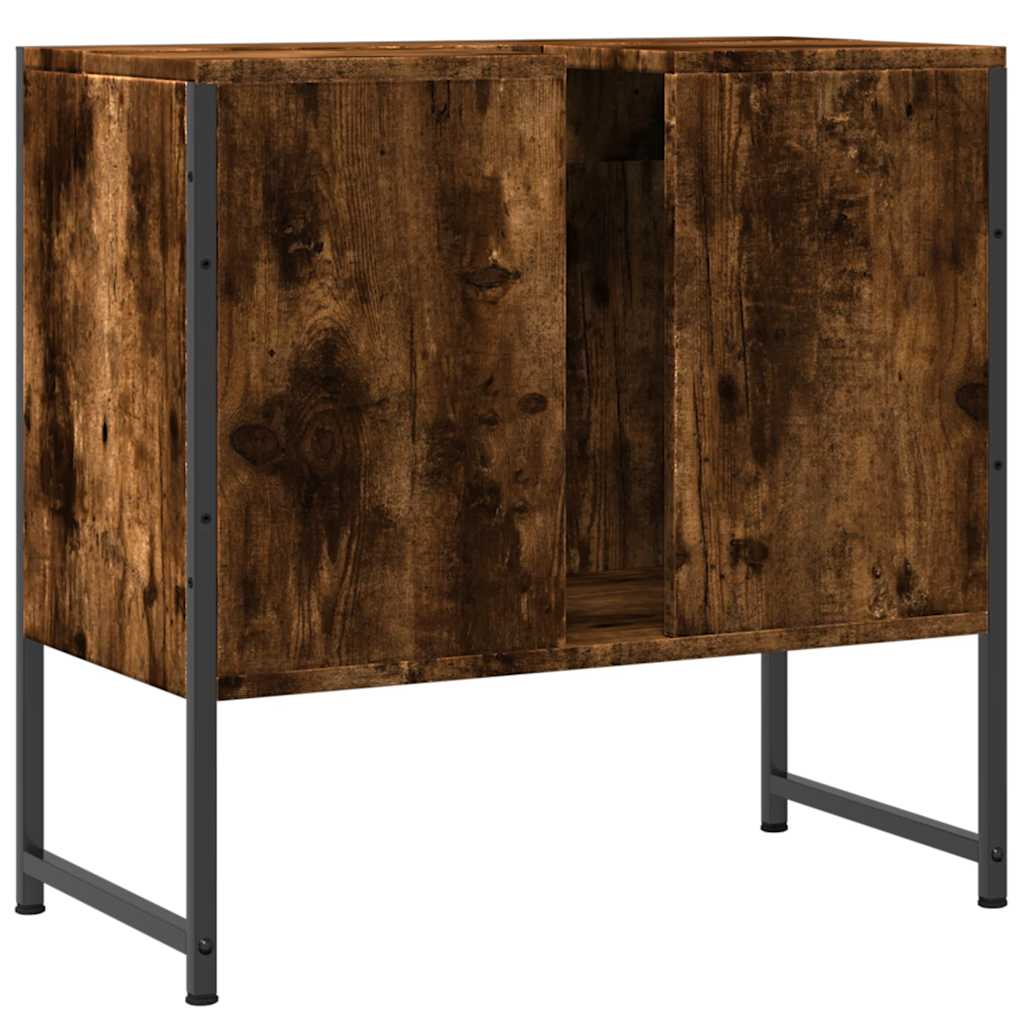 vidaXL Ντουλάπι Νιπτήρα Μπάνιου Καπνιστή Δρυς 60x33x60 εκ. Επεξ. Ξύλο