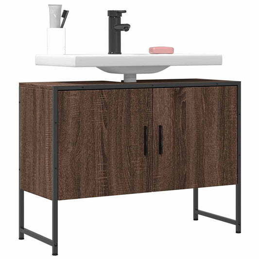 vidaXL Ντουλάπι Μπάνιου Νιπτήρα Καφέ Δρυς 80 x 33 x 60 εκ. Επεξ. Ξύλο