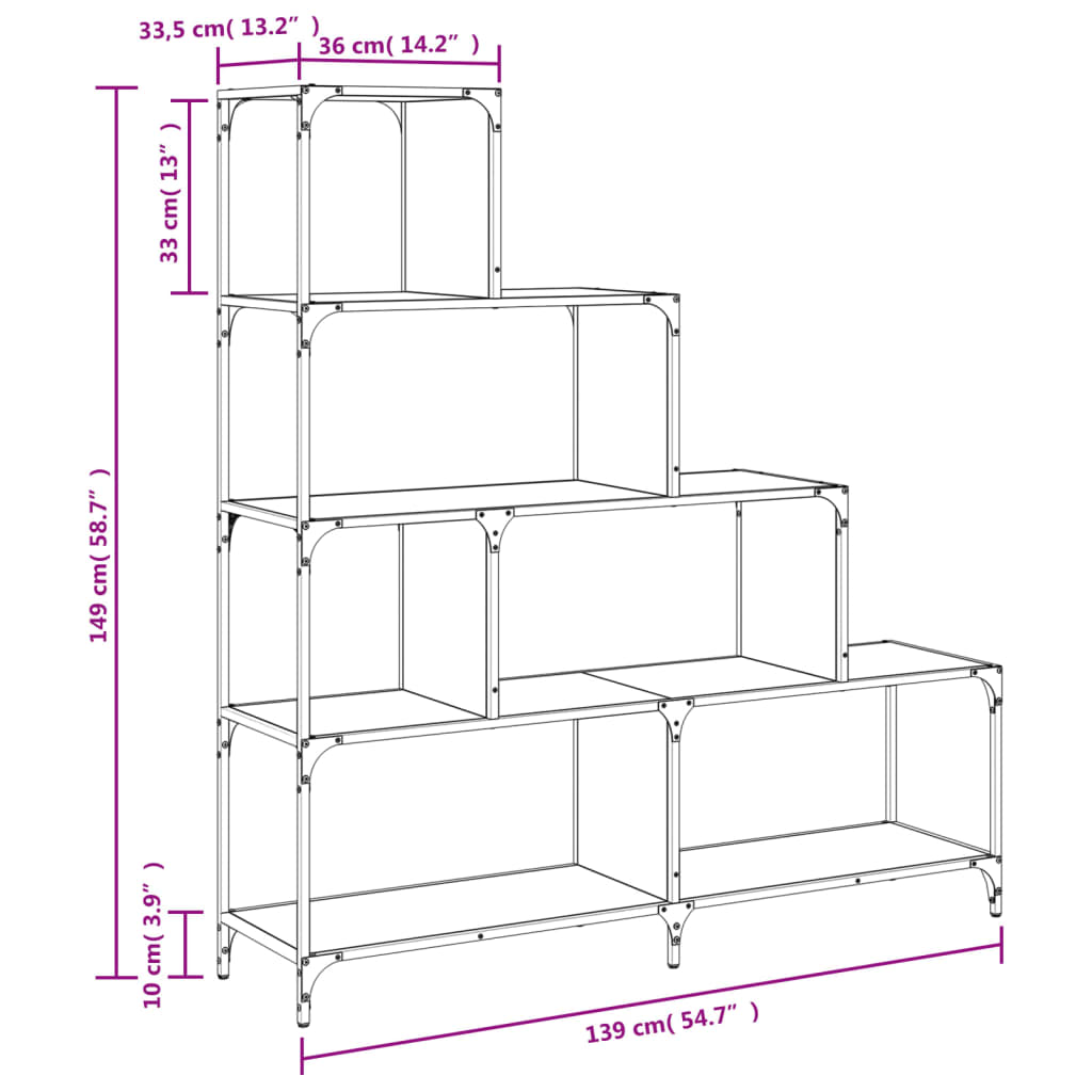 vidaXL Βιβλιοθήκη Σκάλα 4 Ράφια Καπν. Δρυς 139x33,5x149 εκ. Επεξ. Ξύλο