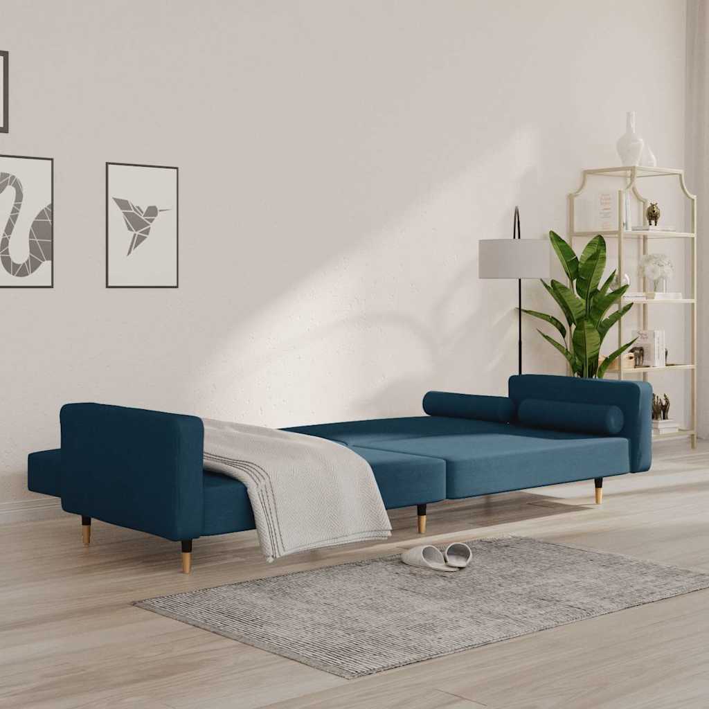 vidaXL Καναπές Κρεβάτι Διθέσιος Μπλε Βελούδινος με 2 Μαξιλάρια
