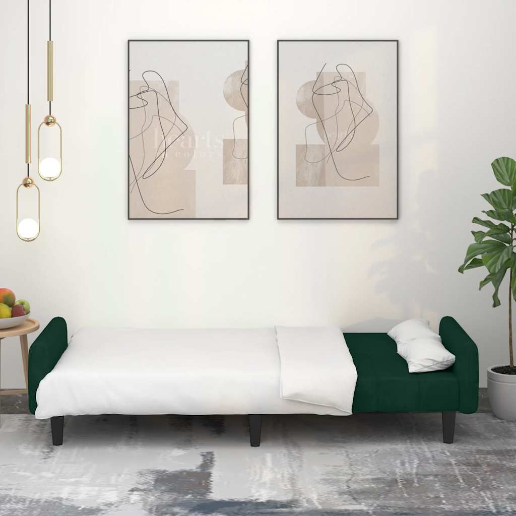 vidaXL Καναπές Κρεβάτι Διθέσιος Σκούρο Πράσινο Βελούδινος