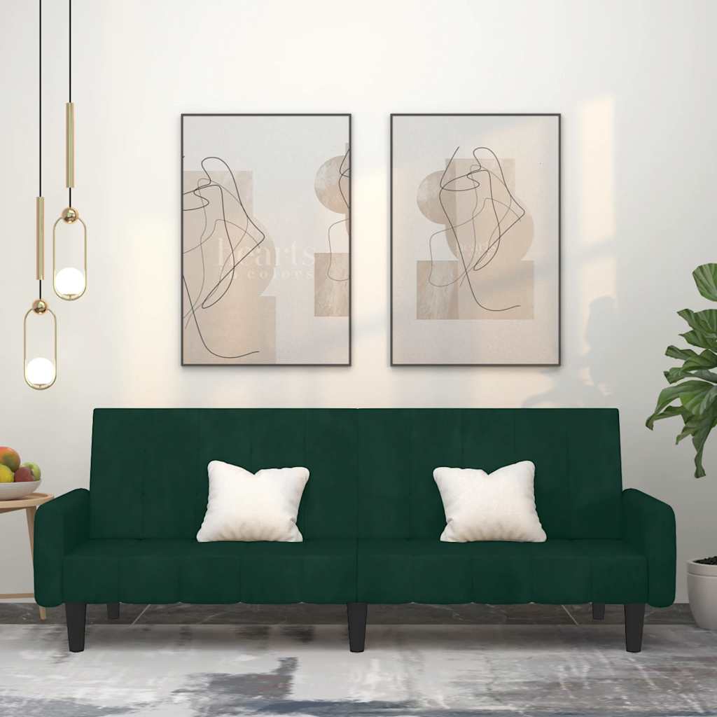 vidaXL Καναπές Κρεβάτι Διθέσιος Σκούρο Πράσινο Βελούδινος