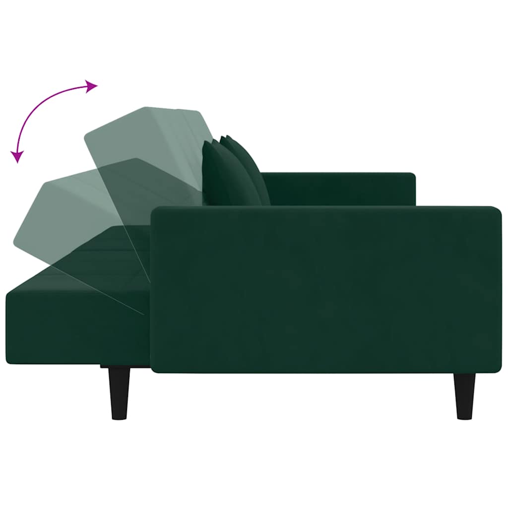 vidaXL Καναπές Κρεβάτι Διθέσιος Σκ. Πράσινο Βελούδινος & 2 Μαξιλάρια