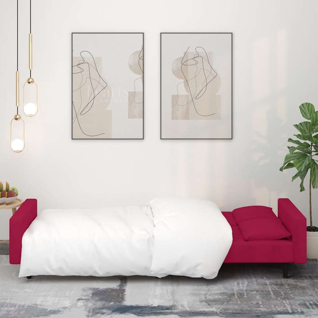 vidaXL Καναπές Κρεβάτι Διθέσιος Μπορντό Βελούδινος με 2 Μαξιλάρια