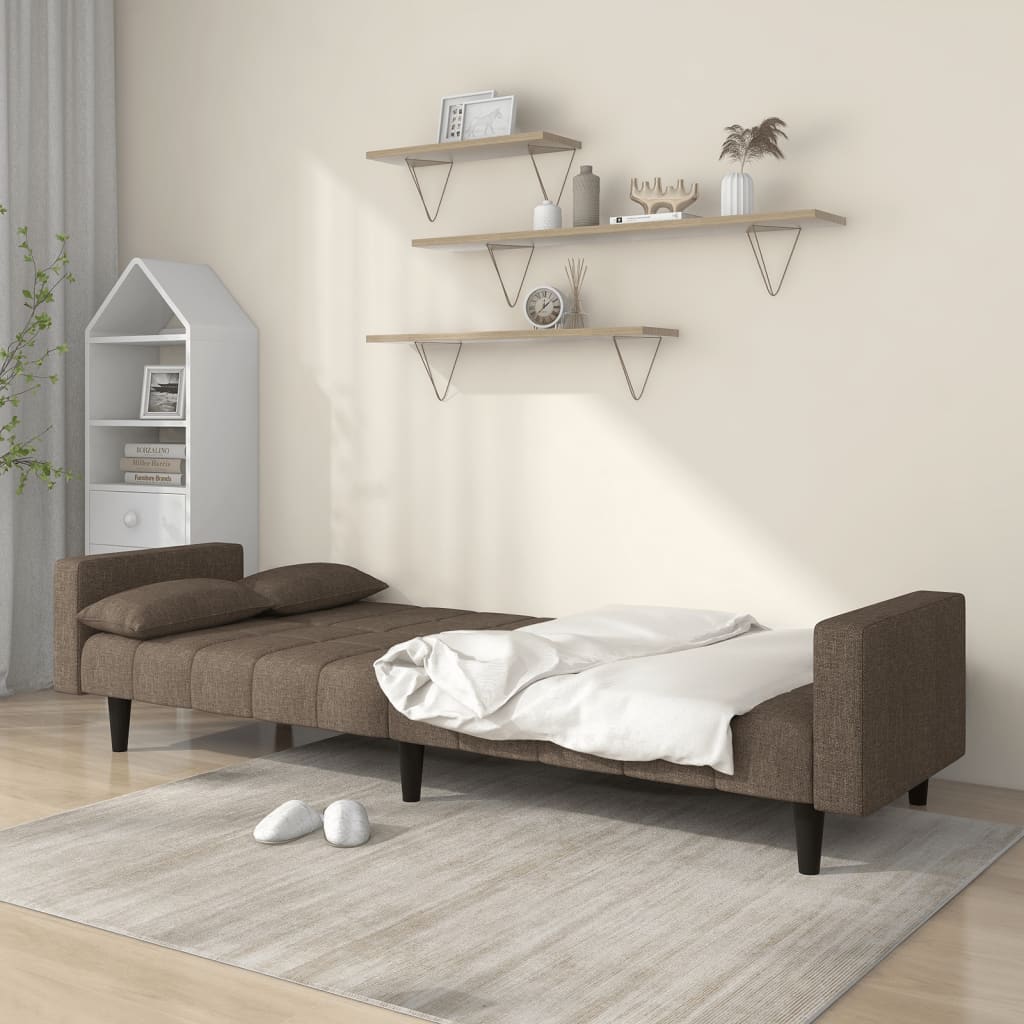 vidaXL Καναπές Κρεβάτι Διθέσιος Taupe Υφασμάτινος με Δύο Μαξιλάρια