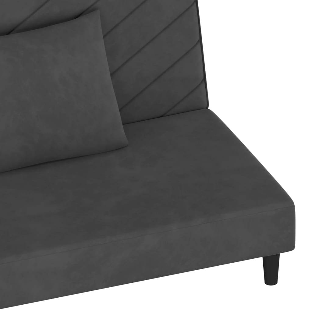vidaXL Καναπές Κρεβάτι Διθέσιος Σκούρο Γκρι Βελούδινος & 2 Μαξιλάρια