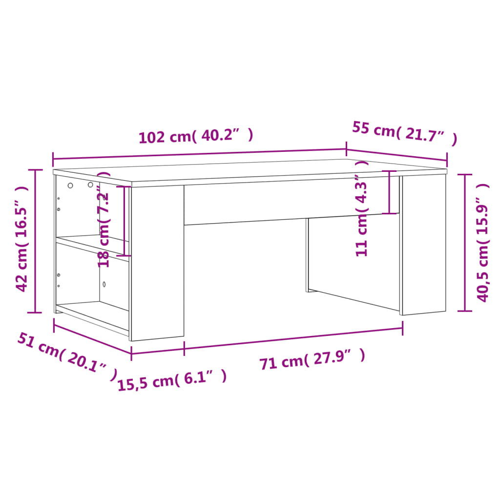 vidaXL Τραπεζάκι Σαλονιού Λευκό 102 x 55 x 42 εκ. από Επεξεργ. Ξύλο