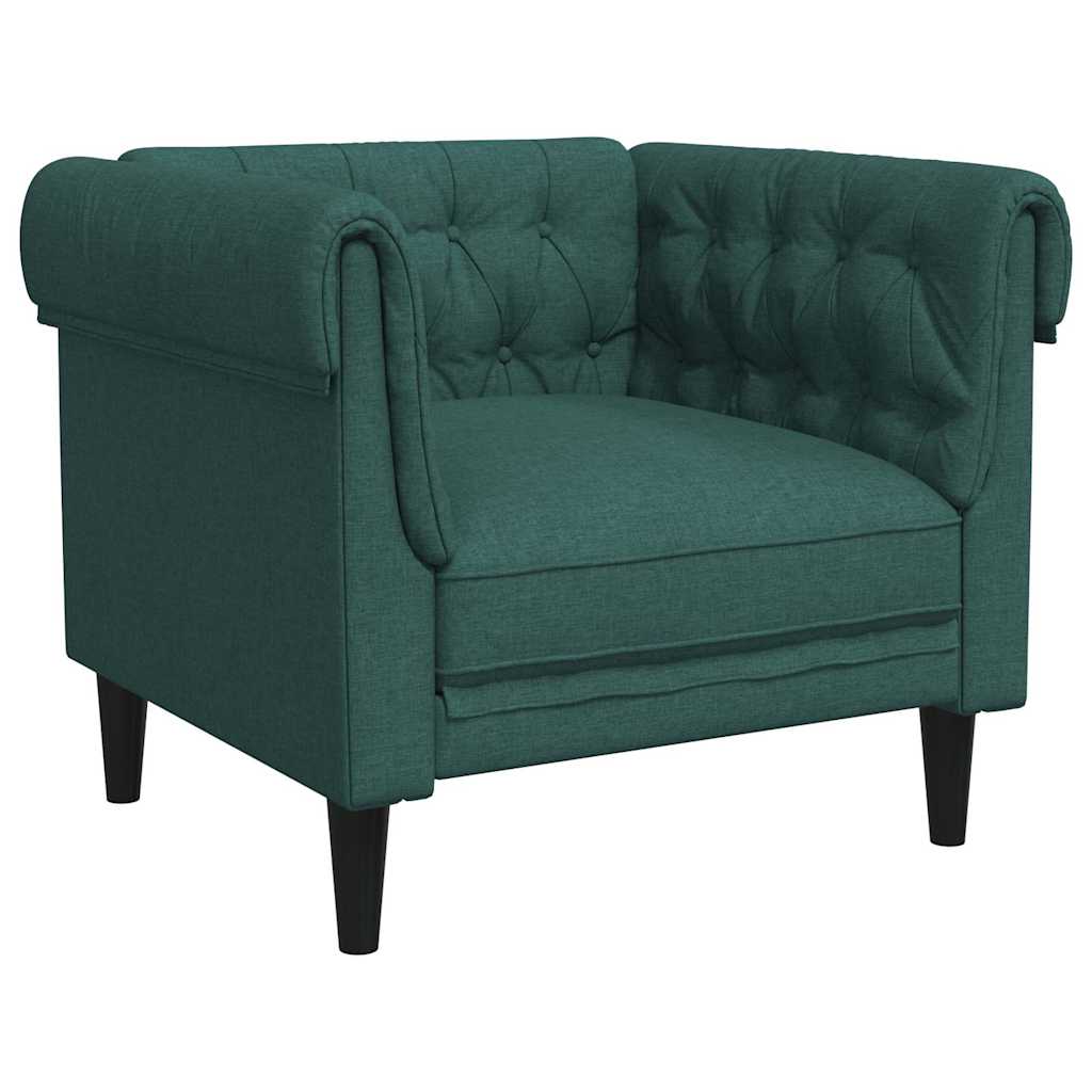 vidaXL Πολυθρόνα Chesterfield Σκούρο Πράσινο Υφασμάτινη