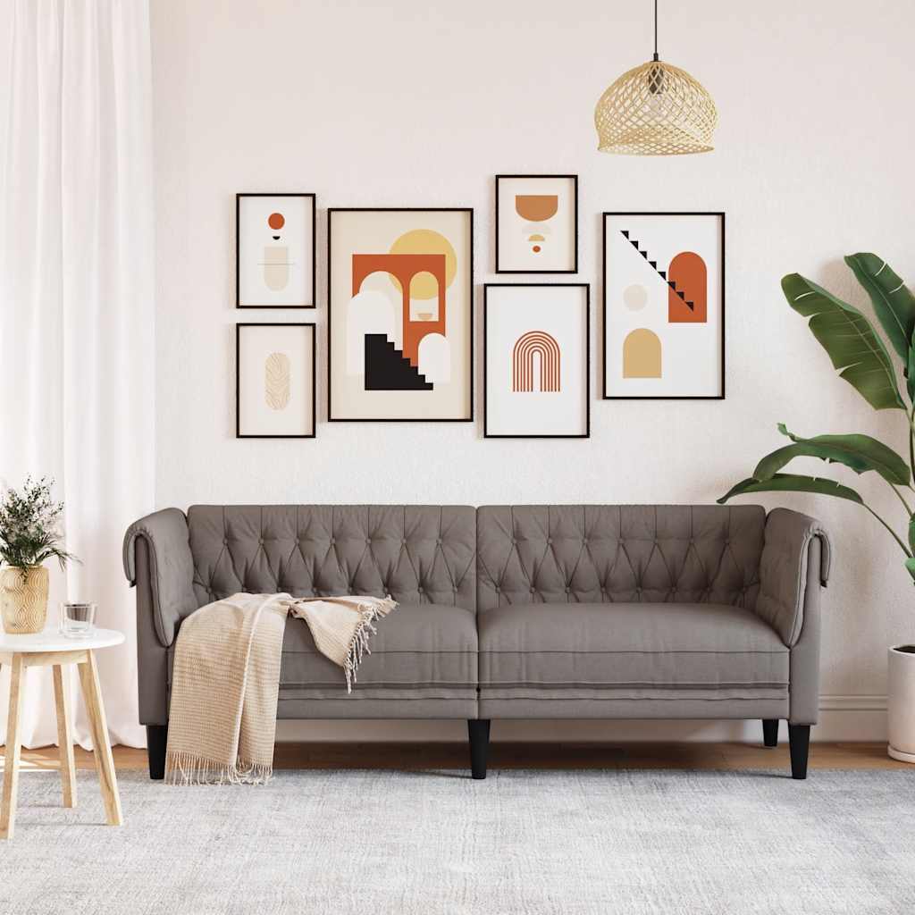 vidaXL Καναπές Τριθέσιος Chesterfield Taupe Υφασμάτινος