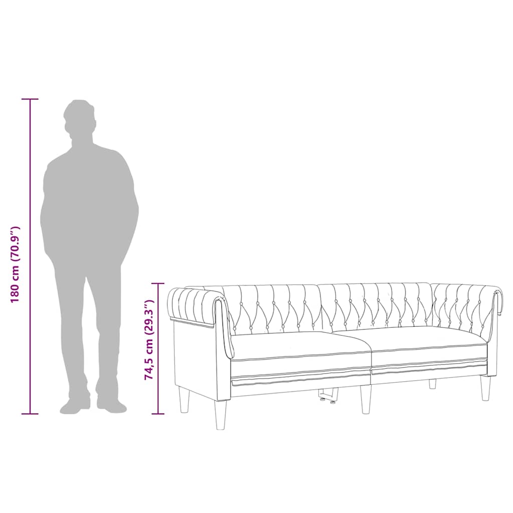 vidaXL Καναπές Τριθέσιος Chesterfield Taupe Υφασμάτινος