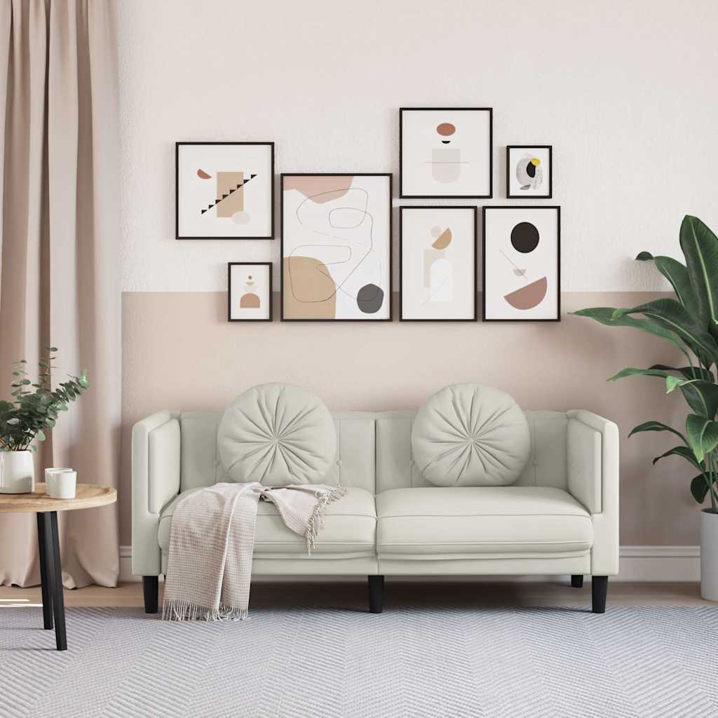 vidaXL Καναπές Διθέσιος Κρεμ από Βελούδο με Μαξιλάρια